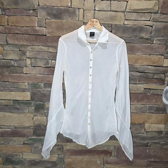 Jean Paul Gaultier Femme Sheer White Blouse Size US 8 - Picture 2 of 12